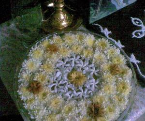 Glass bowl filled with water and flowers 