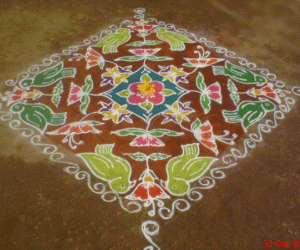 Rangoli: Parrots and flowers