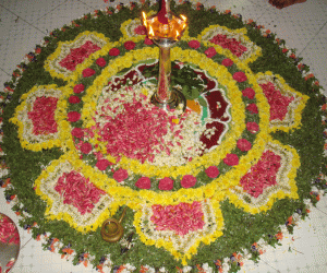 Durga Pooja - Rangoli using flowers