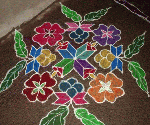 Rangoli: Candles and flowers