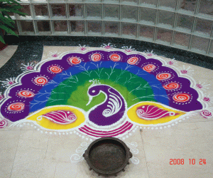 Peacock rangoli for Diwali