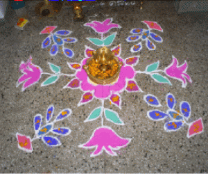 Lamp in Rangoli