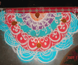 Rangoli with lamps