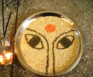 Rangoli: Rangoli using pulses - Devi