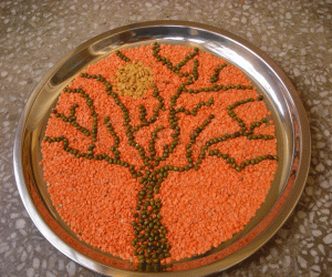 Rangoli: Rangoli using pulses - Tree