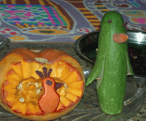 Rangoli: Vegetable carving - Cucumber and Pumpkin