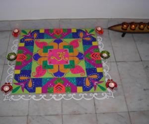 rangoli done during diwali 2009 at our house. 