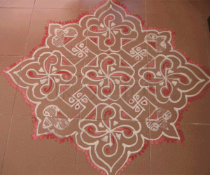 Pink and white kolam