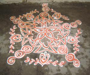 orange colour kolam.