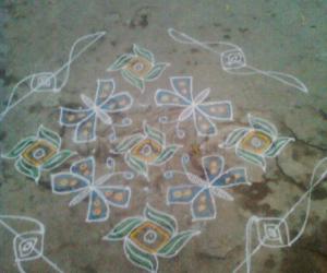 Flower with butterflies rangoli