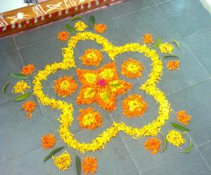 Our first floral rangoli