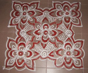 Rangoli: Red/white flowers