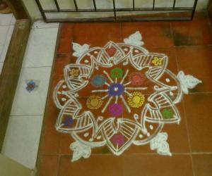 Fusion rangoli for mattu pongal