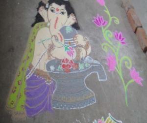 Rangoli: vinayagar & lingam in rangoli 