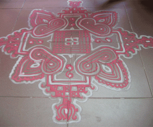 Red and white Padi Kolam