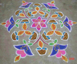 Rangoli: Lamps and flowers