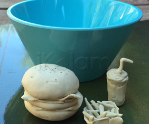 Burger buns with fries and strawberry shake!