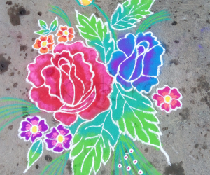 Flower freehand rangoli