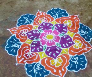 Rangoli: Free hand flower and peacock design