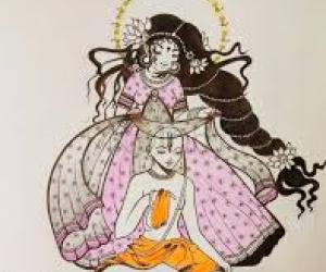 2020- Radha Ashtami-3- Radha and Raghunath Das Goswami- Sketch- Shrimathi Radharaniji smilingly holding Her veil to shield Her Devotee Raghunatha Das Goswami from the intense afternoon sun.....