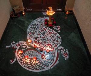 2022- Karthigai- Peacock Kolam with Diyas...