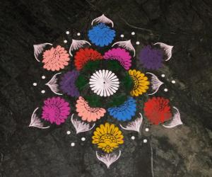 Home Kolams- using rangoli stencils..