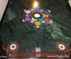 Home Kolams- In Srirangam-Trichy where the ground is cleaned with cowdung and plain rice flour was used for the kolam...