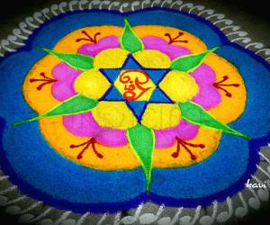 Rangoli: Colorful sashti rangoli 