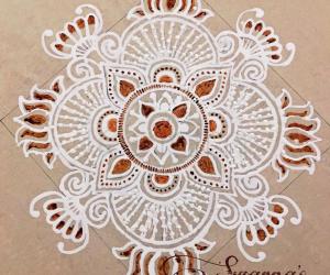 Freehand design in wet rangoli 