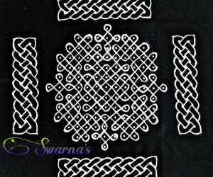 Sikku kolam with Celtic knot border 