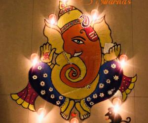 Ganesha rangoli with Deepam 