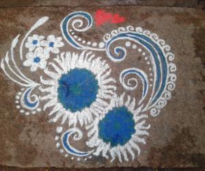 white n blue rangoli