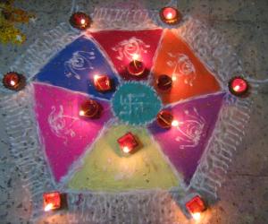 Diwali rangoli at night