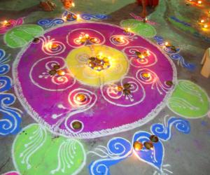 rangoli with diyas