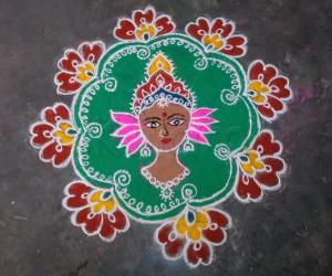 Free hand Devi Durga Rangoli