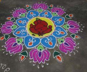 Rangoli: My Vinayaka Chavithi Rangoli for competition at our apartments