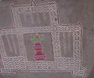 Rangoli: Marriage hall with kalash