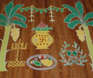 Rangoli: Tamil New Year/Ugadhi Rangoli (Better top view angle)