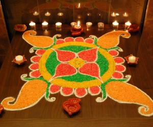 Kolam made with colored rice 