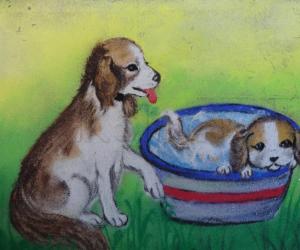 Rangoli: dog and  puppy