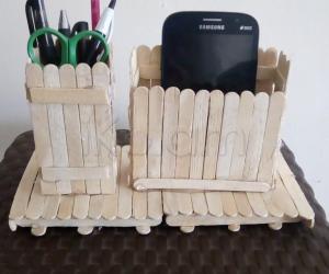 Pen and mobile stand with popsicle sticks 