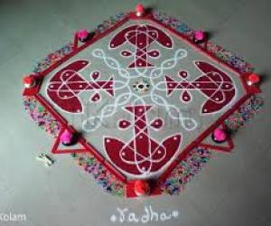 2020 Dashara Rangolis Day 4 Red Color