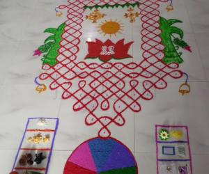 Rangoli: CHARIOT IN CHIKKU(O.I.) FOR RATHA SAPTHAMI