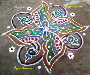 Rangoli: Rev's peacock kolam.