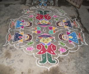 Rangoli: Children with baloons kolam