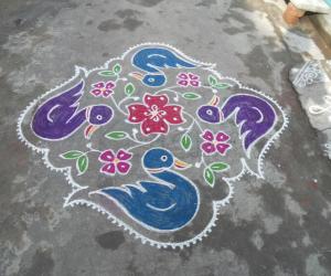 Rangoli: Markazhi kolam. Duck & flower.