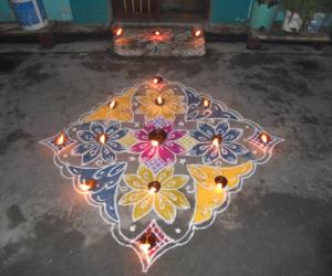 Karthigai deepam colour kolam.