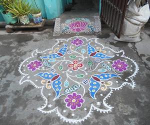 Butterflies & flowers with different outline. Markazhi  Kolam.