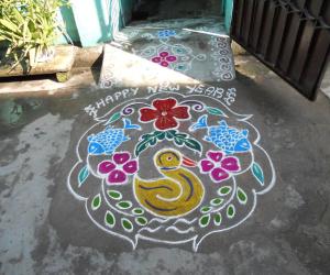 Tamil newyear. Duck & fishes kolam.