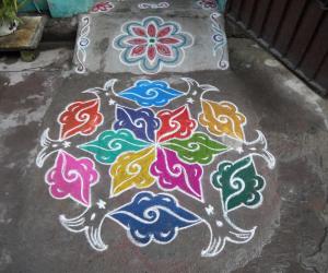 Bitter guard in multi colours. Kolam.